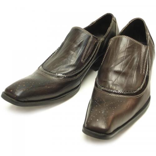 Fiesso Brown Eel Print With Black Patent Leather Trim Loafer Shoes FI8235